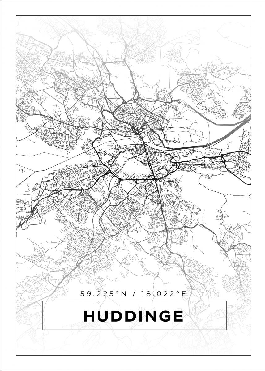 Karta - Huddinge - Svart Poster (21x29.7 cm (A4))